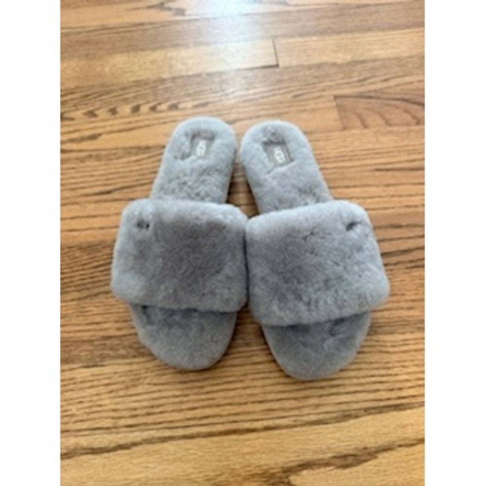Ugg House Shoe Women Size 7 Grey Excellent Fluffette Sheepskin Slides